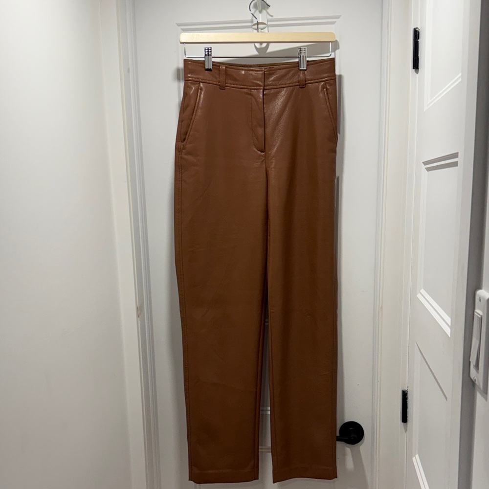 Babaton aritzia Brown soft faux Leather Pants